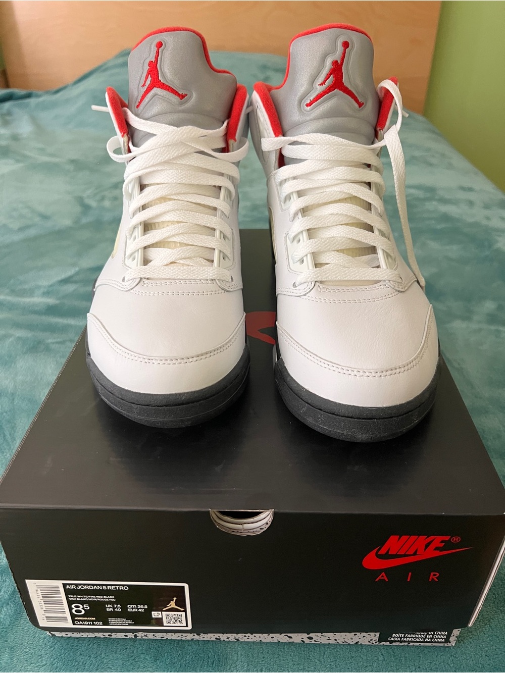 Jordan White, Gray and Red Retro High-Top Sneakers